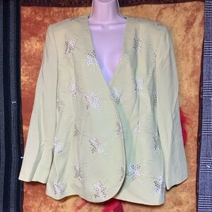BICCI Florine Wachter-womens mint green wool floral embroider blazer/suit jacket